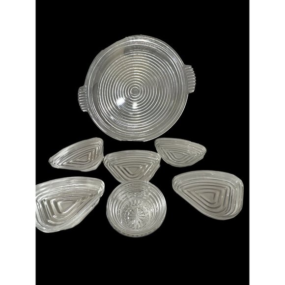 VTG 1938-43 Anchor Hocking clear Manhattan relish tray triangle inserts dish - Picture 2 of 10